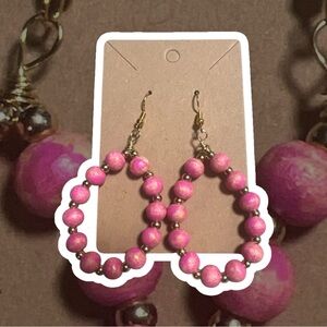 Pink Beaded Hoop Earrings
